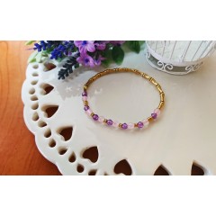 靜默的守候*天然冰透粉水晶*紫水晶竹節黃銅手環